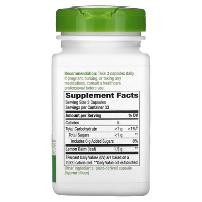 Melissa - Hoja de Bálsamo de Limón - 1,500mg - 100 Cápsulas Veganas