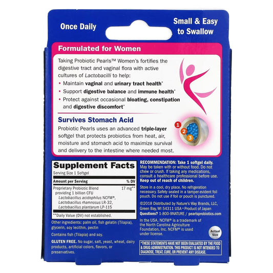 Probiótico Pearls® Women's - Salud Vaginal & Digestiva - Mil Millones de Cultivos - 30 Cápsulas Blandas