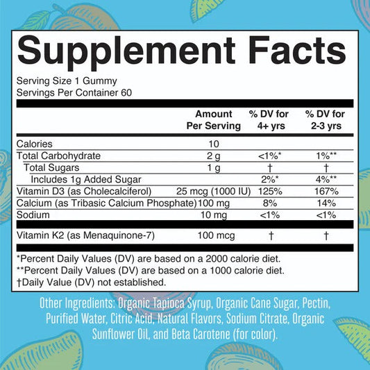 Calcio K2 + D3 en gomitas (60 gomitas) / Vitamin K2+D3 Calcium Gummies, Peach Mango & Apricot, 60 ct