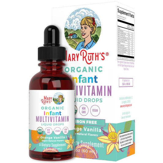 Gotas líquidas multivitamínicas orgánicas para bebés (60ml) / Organic Infant Multivitamin Liquid Drops iron free- orange, vanilla