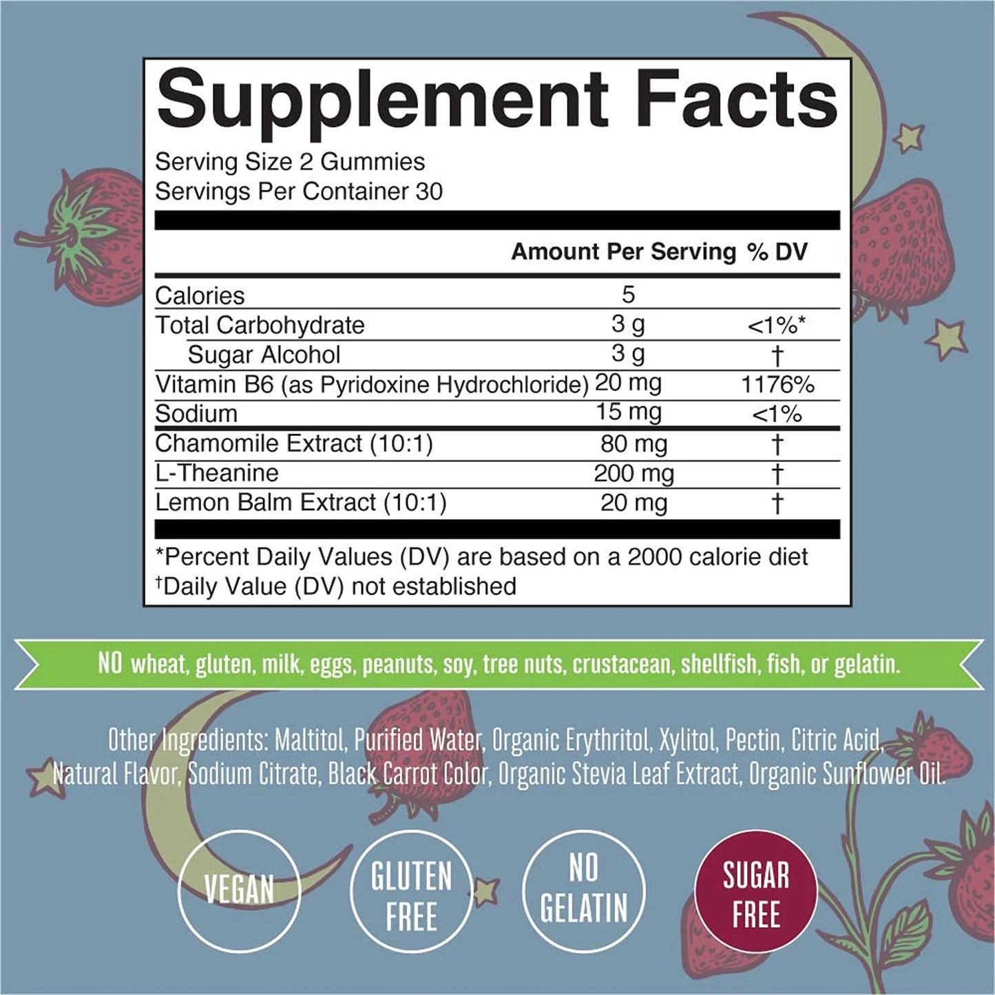 Gomitas para dormir para adultos sin melatonina sabor fresa 60 gomitas / Adult Sleep No Melatonin Gummies, Strawberry, 60 ct