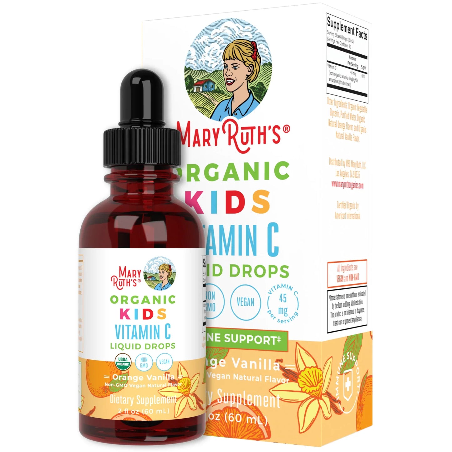 Gotas líquidas de vitamina C para niños (60ml) / Kids Vitamin C Drops, Orange Vanilla, Org, (2oz)