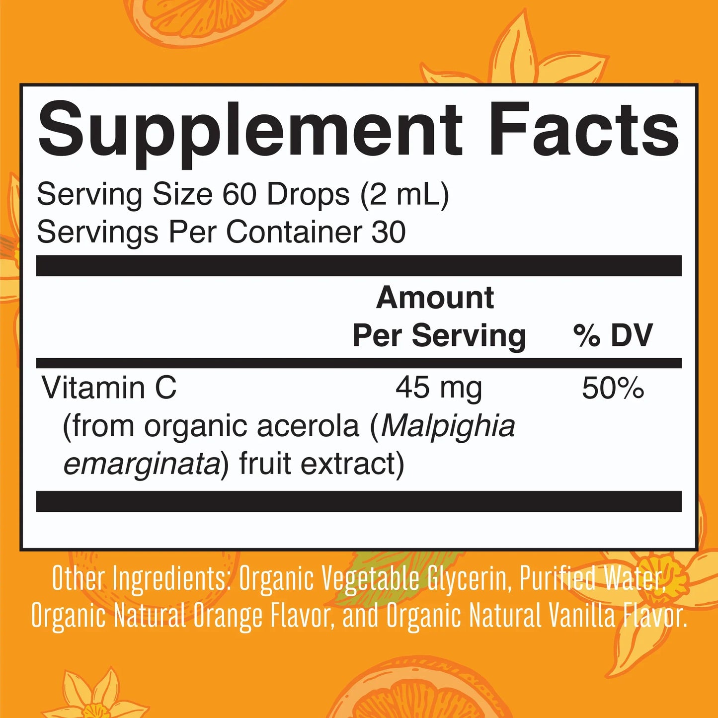 Gotas líquidas de vitamina C para niños (60ml) / Kids Vitamin C Drops, Orange Vanilla, Org, (2oz)