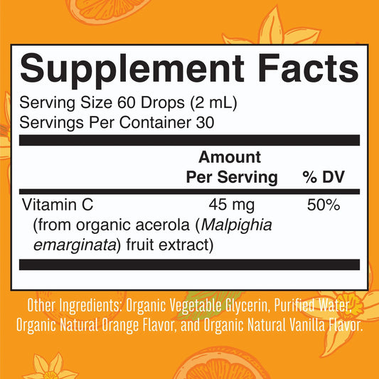 Gotas líquidas de vitamina C para niños (60ml) / Kids Vitamin C Drops, Orange Vanilla, Org, (2oz)