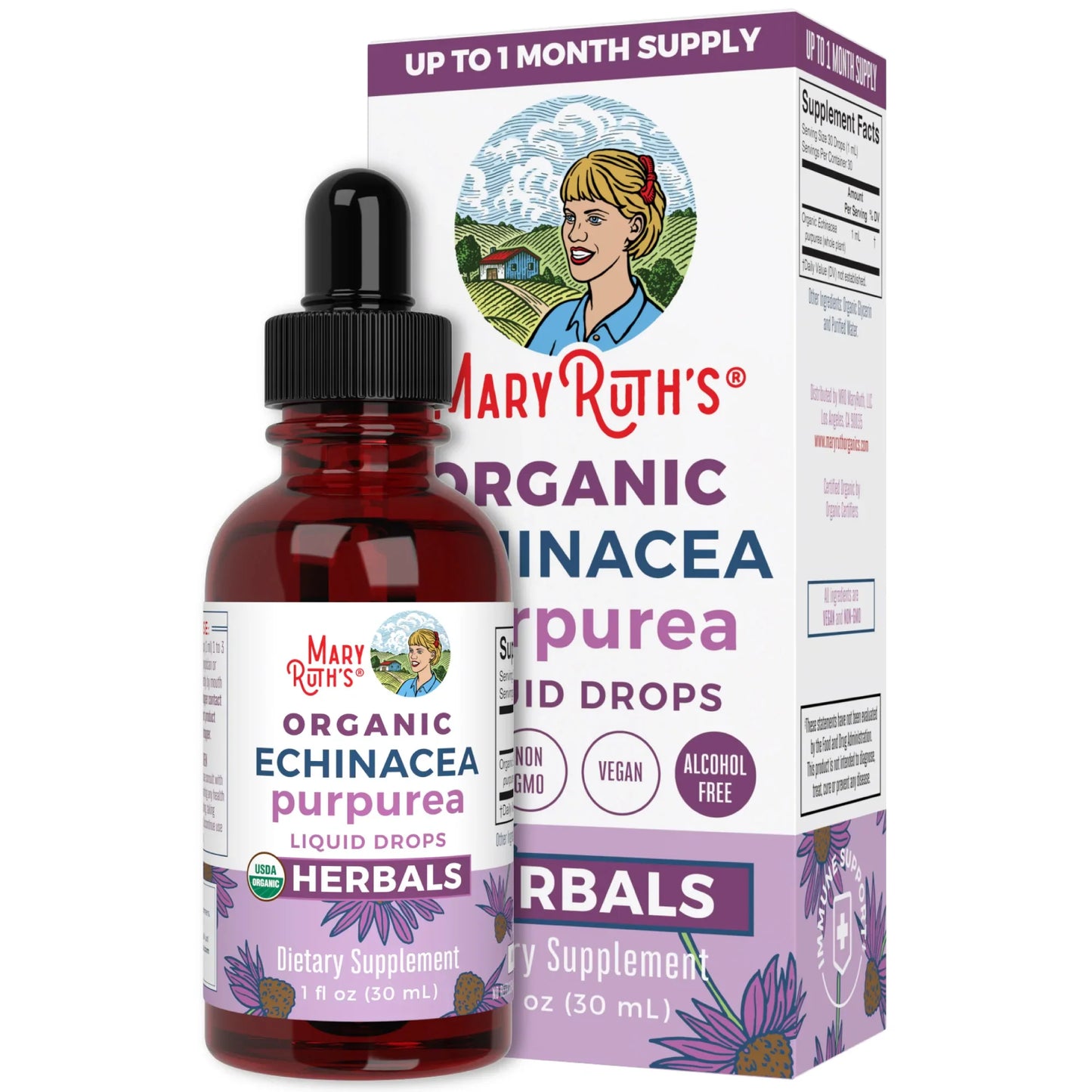 Gotas líquidas de hierbas orgánicas Echinacea Purpurea (30ml) / Echinacea Purpurea Drops, Org, (1oz)