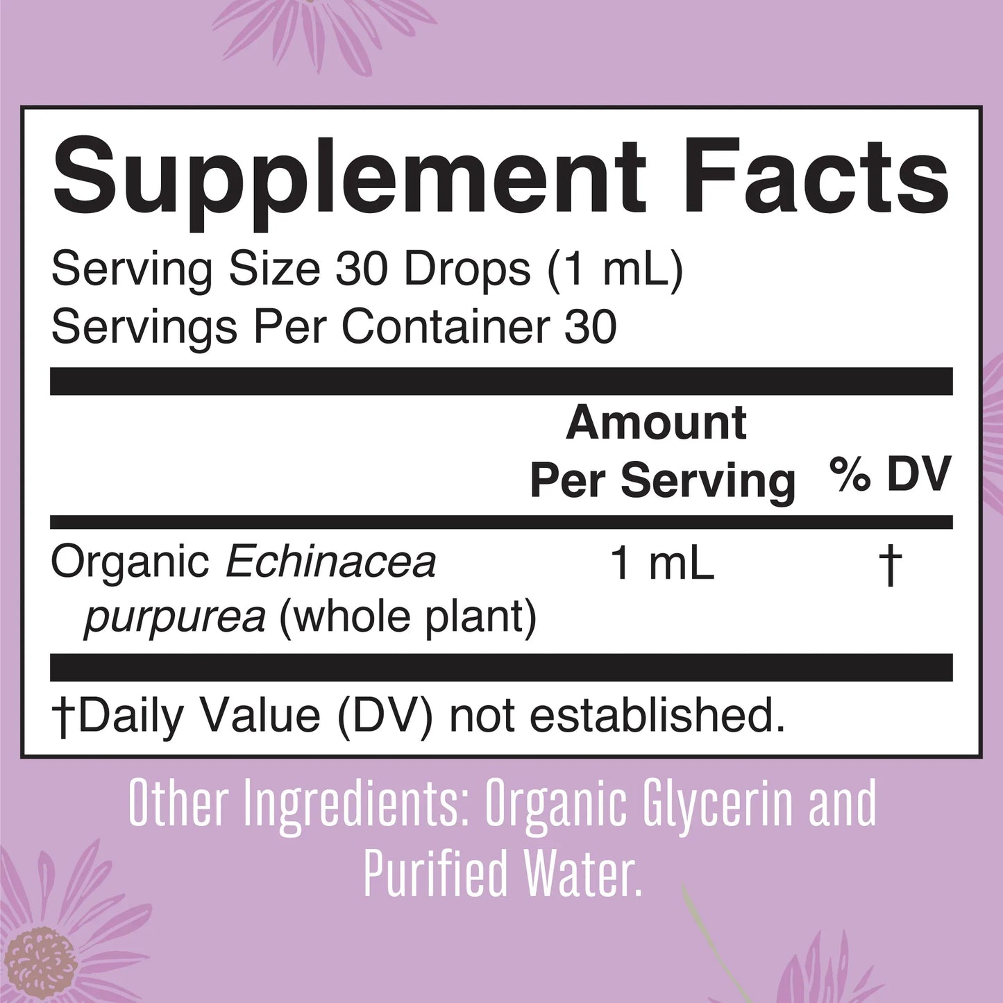 Gotas líquidas de hierbas orgánicas Echinacea Purpurea (30ml) / Echinacea Purpurea Drops, Org, (1oz)