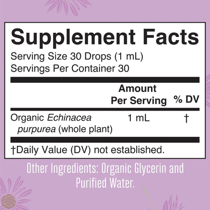 Gotas líquidas de hierbas orgánicas Echinacea Purpurea (30ml) / Echinacea Purpurea Drops, Org, (1oz)