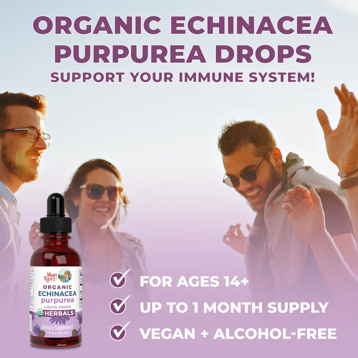 Gotas líquidas de hierbas orgánicas Echinacea Purpurea (30ml) / Echinacea Purpurea Drops, Org, (1oz)