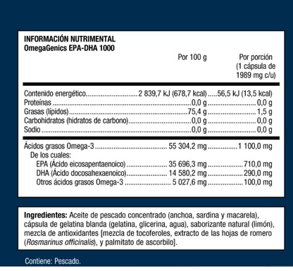 OmegaGenics EPA-DHA 1000 - 1,989mg - 60 Cápsulas Blandas