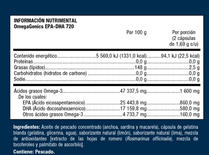 OmegaGenics EPA-DHA 720 - 1.69g - 60 Cápsulas Blandas
