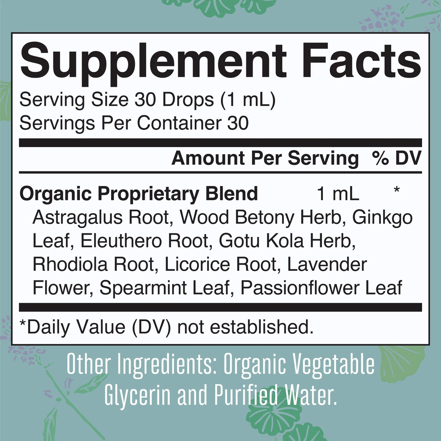 Mezcla de hierbas orgánicas suprarrenales y de enfoque 1oz (30ml) /Adult Adrenal & Focus Drops, Org, 1 oz