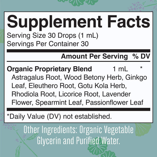 Mezcla de hierbas orgánicas suprarrenales y de enfoque 1oz (30ml) /Adult Adrenal & Focus Drops, Org, 1 oz