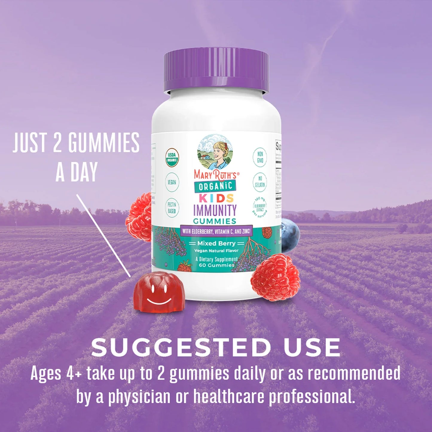 Gomitas orgánicas de inmunidad para niños 60gomitas / Kids Immunity Gummies, Mixed Berry, Org, 60 ct