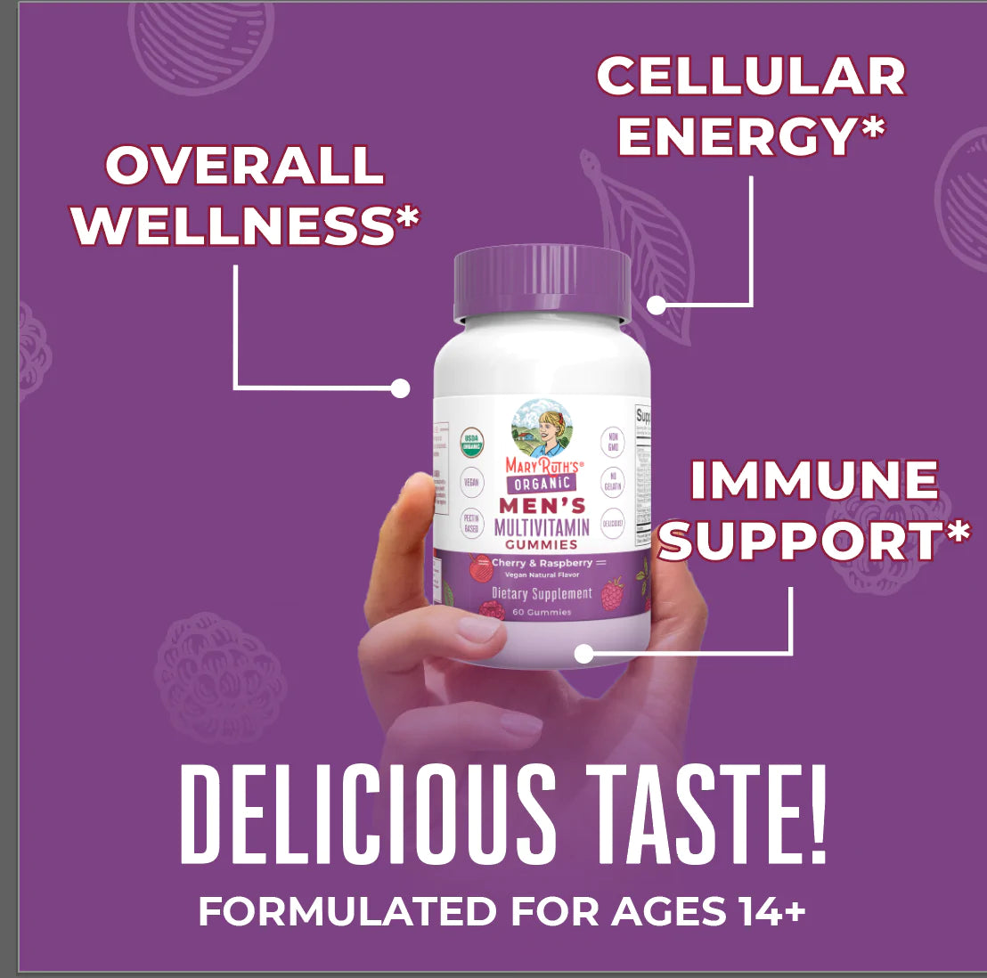 Multivitaminico orgánico para hombres (60gomitas) / Men's Multivitamin Gummies, Cherry & Raspberry, Org, (60ct)