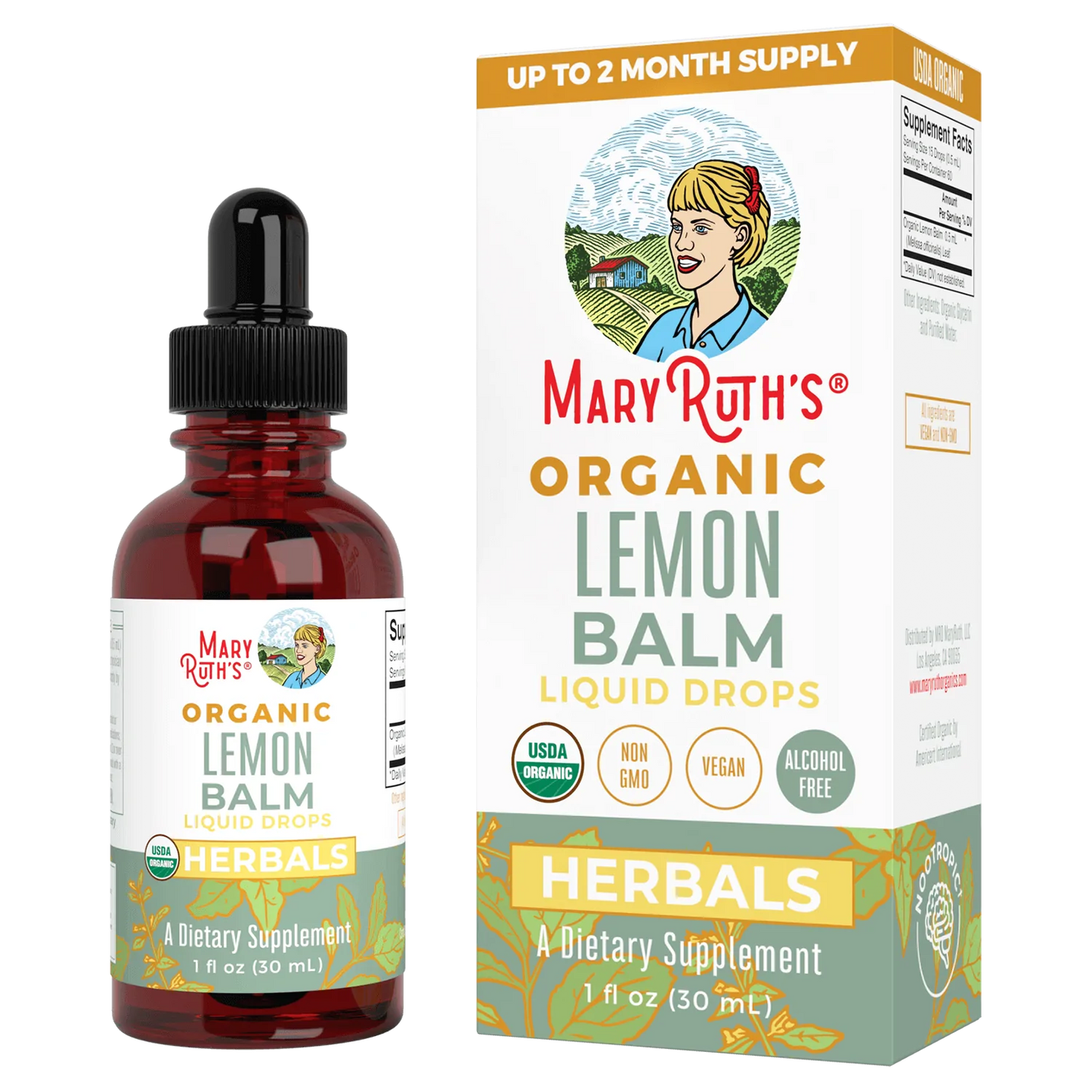 Gotas Líquidas de Hoja de Bálsamo de Limón Orgánico/Lemon Balm Leaf 1oz (30ml)