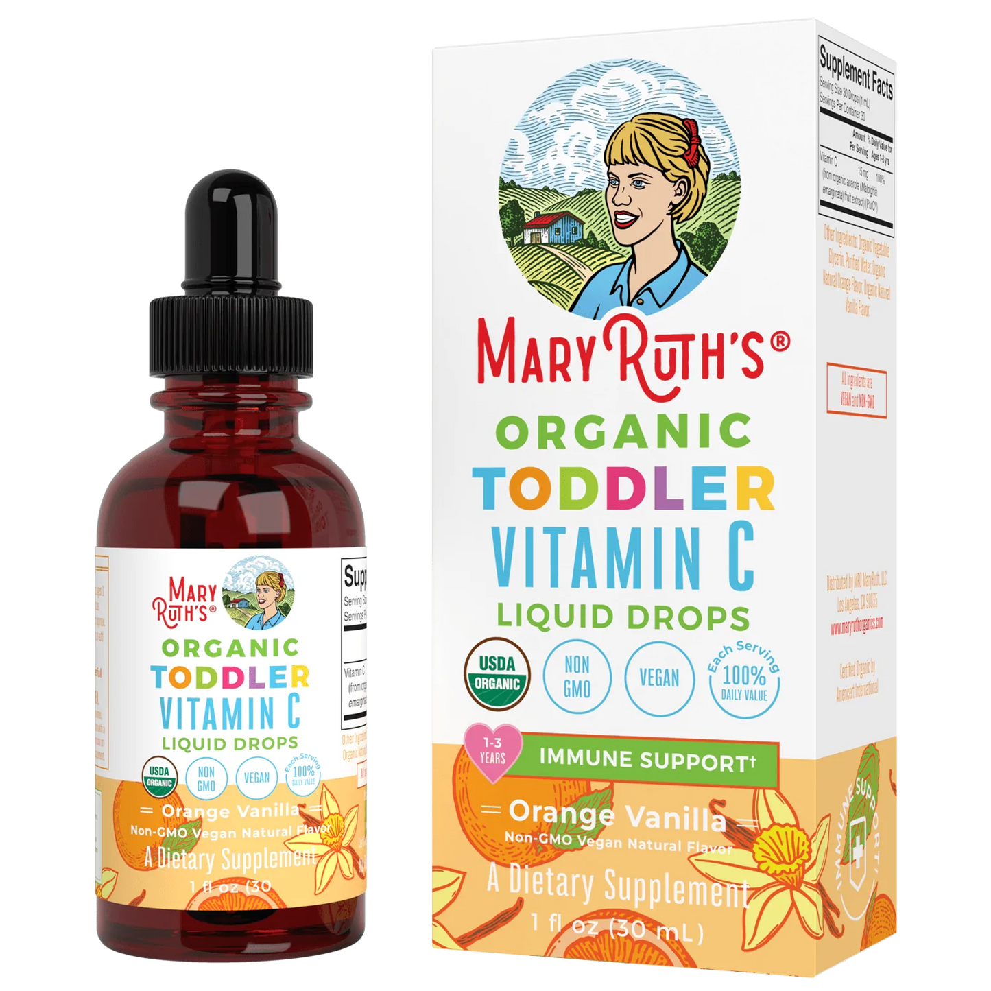 Gotas líquidas orgánicas de vitamina C para niños pequeños (30ml) /Toddler Vitamin C Drops, Orange Vanilla, Org, (1oz)