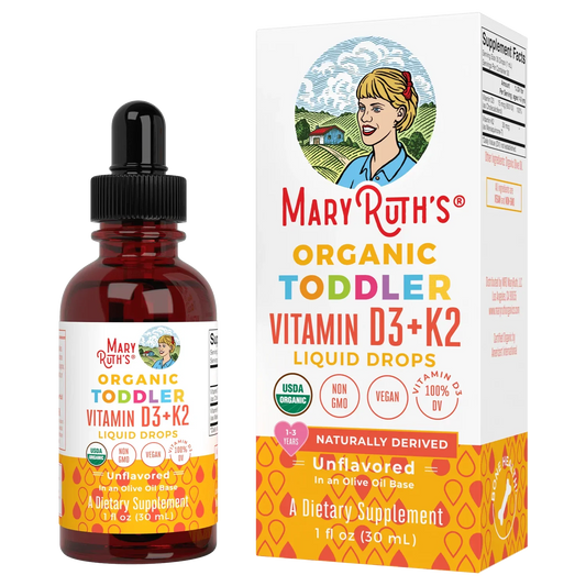 Gotas líquidas de vitamina D3+K2 para niños pequeños / Toddler Vitamin D3+K2 Drops, Unflavored, Org, 1 oz