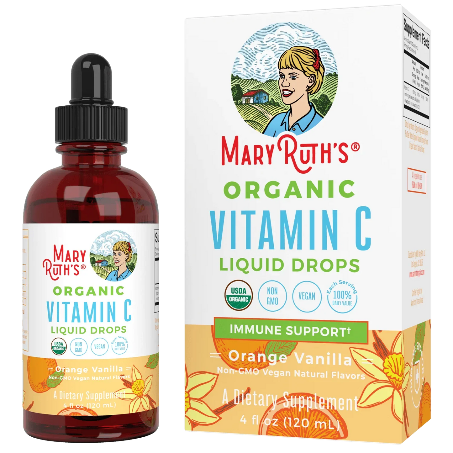 Gotas líquidas de vitamina C orgánica (120ml) / Adult Vitamin C Drops, Orange Vanilla, Org, (4oz)