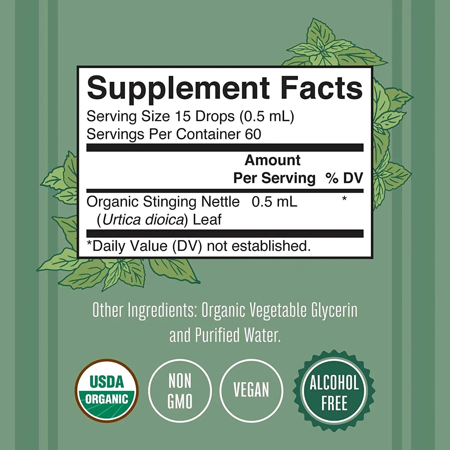 Gotas Líquidas de Hoja de Ortiga Orgánica (30ml) / Stinging Nettle Drops, Org, (1oz)
