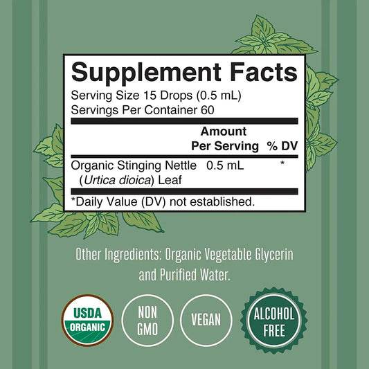 Gotas Líquidas de Hoja de Ortiga Orgánica (30ml) / Stinging Nettle Drops, Org, (1oz)