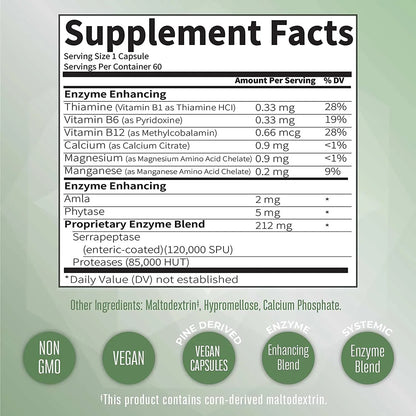 Enzimas Sistémicas Serrapeptasa (60 capsulas) / Serrapeptase Enzymes Capsules, Unflavored, (60 ct)