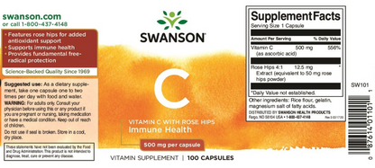 Vitamina C con rosa mosqueta 500 mg (100 caps) / Vitamin C with Rose Hips 500 mg (100 caps)