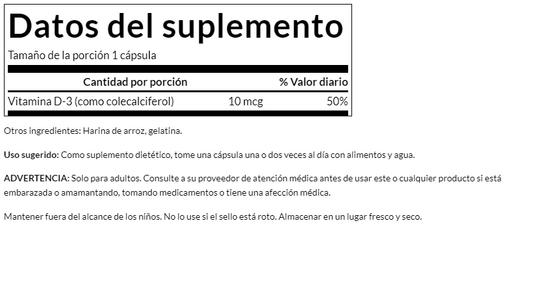 Vitamin D-3 400ui-10 mcg (250 Caps)