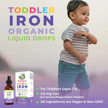 Gotas líquidas orgánicas de hierro para niños pequeños (60ml) / Toddler Iron Drops, Grape, Org, (2oz)