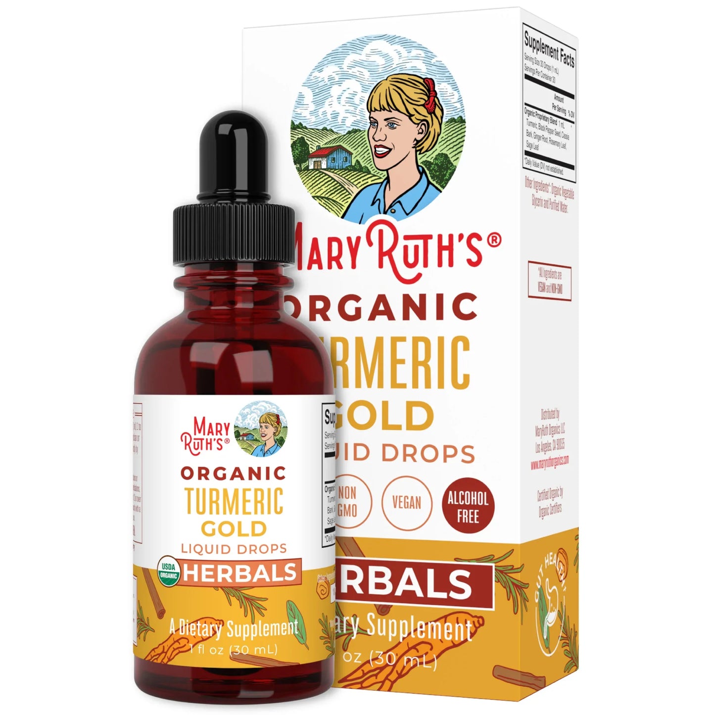 Gotas líquidas de mezcla de hierbas de oro de cúrcuma orgánica (30ml) / Turmeric Gold Drops, Org, (1oz)