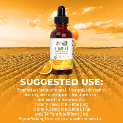 Gotas líquidas orgánicas de vitamina E (60ml) / Vitamin E Drops, Orange, Org, (2oz)