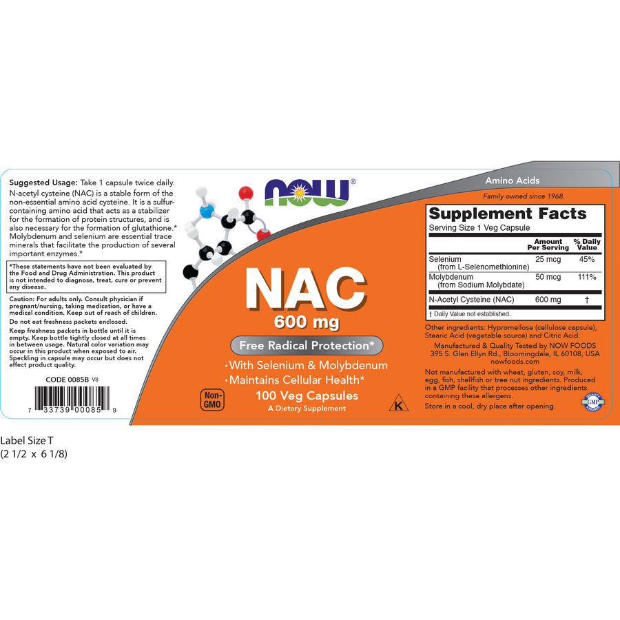 NAC N- Acetyl Cysteine 600 mg (100 Veg Caps) / NAC 600 mg