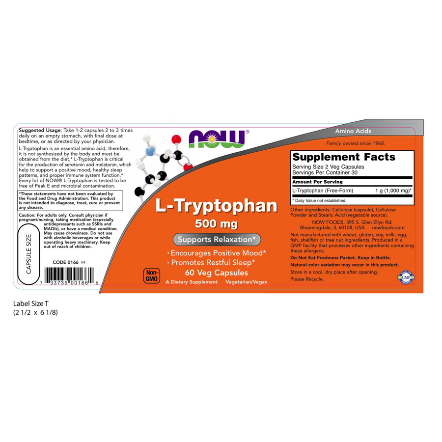 L-triptófano 500 mg /L-Tryptophan 500mg 60Veg Capsules