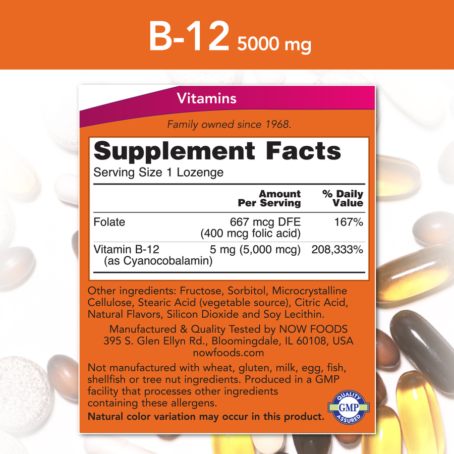 Vitamina B-12 5000 mcg (60 Pastillas) /Vitamin B-12 5000 mcg + Folic Acid