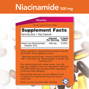 Niacinamide (B-3) 500 mg (100 Veg Caps)/ Niacinamida (B-3) 500 mg