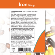Hierro 18 mg (120 VegCaps) / Iron 18 mg Bisglycinato. Sin estreñimiento.