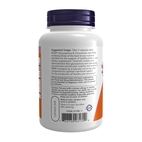 Glucosamina, Condroitina y MSM 90 Vegcaps / Glucosamine 1100mg & Chondroitin 1200mg with MSM 300mg