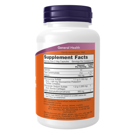 Glucosamina, Condroitina y MSM 90 Vegcaps / Glucosamine 1100mg & Chondroitin 1200mg with MSM 300mg