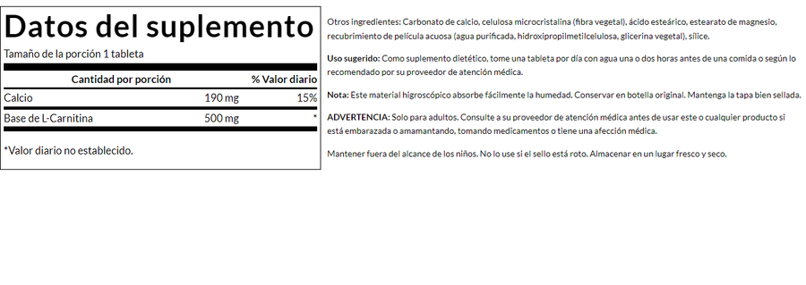 L-carnitina 500 mg (100 tabs) / L-Carnitine 500 mg (100 tabs)