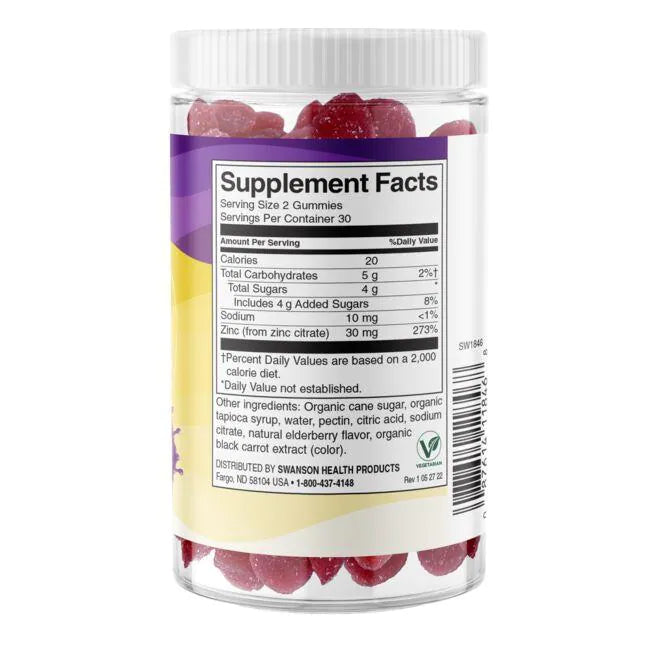 Swanson Premium- Zinc Gummies - Elderberry 15mg 60 gummies