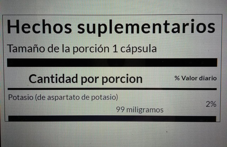Aspartato de potasio 99 mg (60 caps) / Potassium Aspartate 99 mg (60 caps)