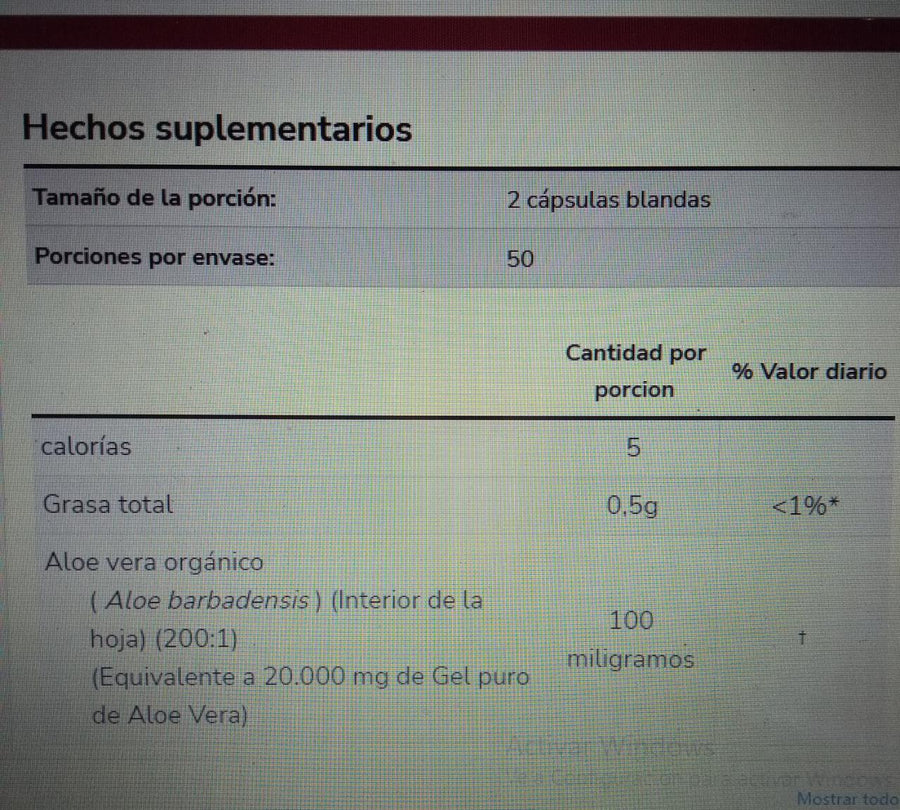 Aloe Vera 10.000 mg 250sgels capsula blanda