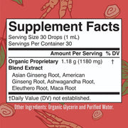 Mezcla de hierbas de vitalidad de ginseng orgánico en gotas (30 ml) / Organic Ginseng Vitality Herbal Blend Liquid Drops (1 oz)