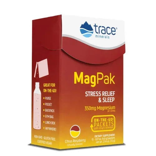 Mag Pak-Stress relief & sleep - Frambuesa cítrica 4.8 g por sobre (15 sobres) / Mag Pak - 350mg/ Serving - Citrus Raspberry Flavor