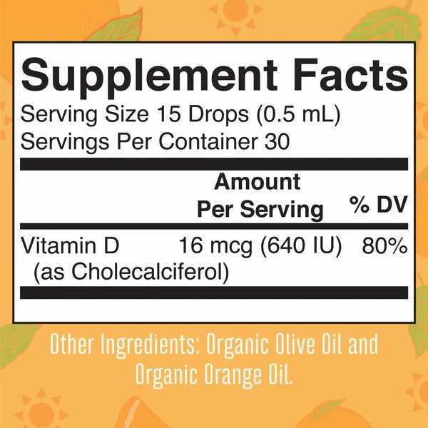 Gotas líquidas orgánicas de vitamina D3 para niños / Kids Vitamin d3 Drops, Orang, org, 0.5 oz