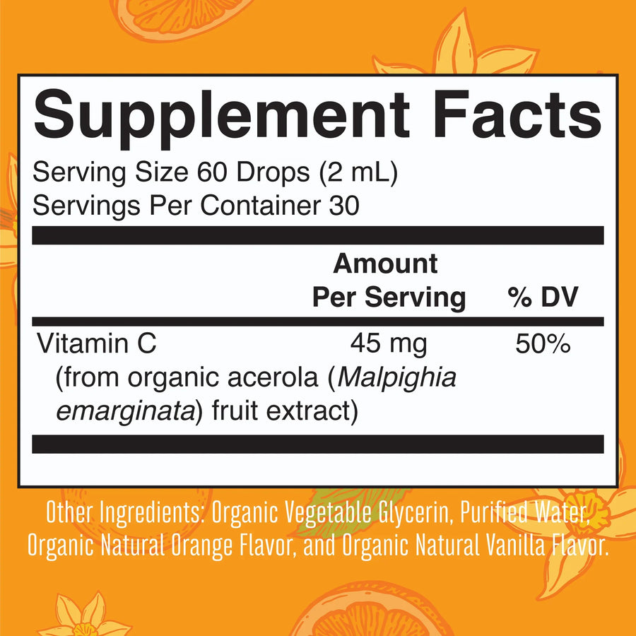Gotas líquidas de vitamina C para niños (60ml) / Kids Vitamin C Drops, Orange Vanilla, Org, (2oz)