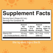 vitamina D3 liquida para bebés y niños pequeños (15ml) / Infant & Toddler Vitamin D3 Drops, Unflavored, Org, 0.5 oz
