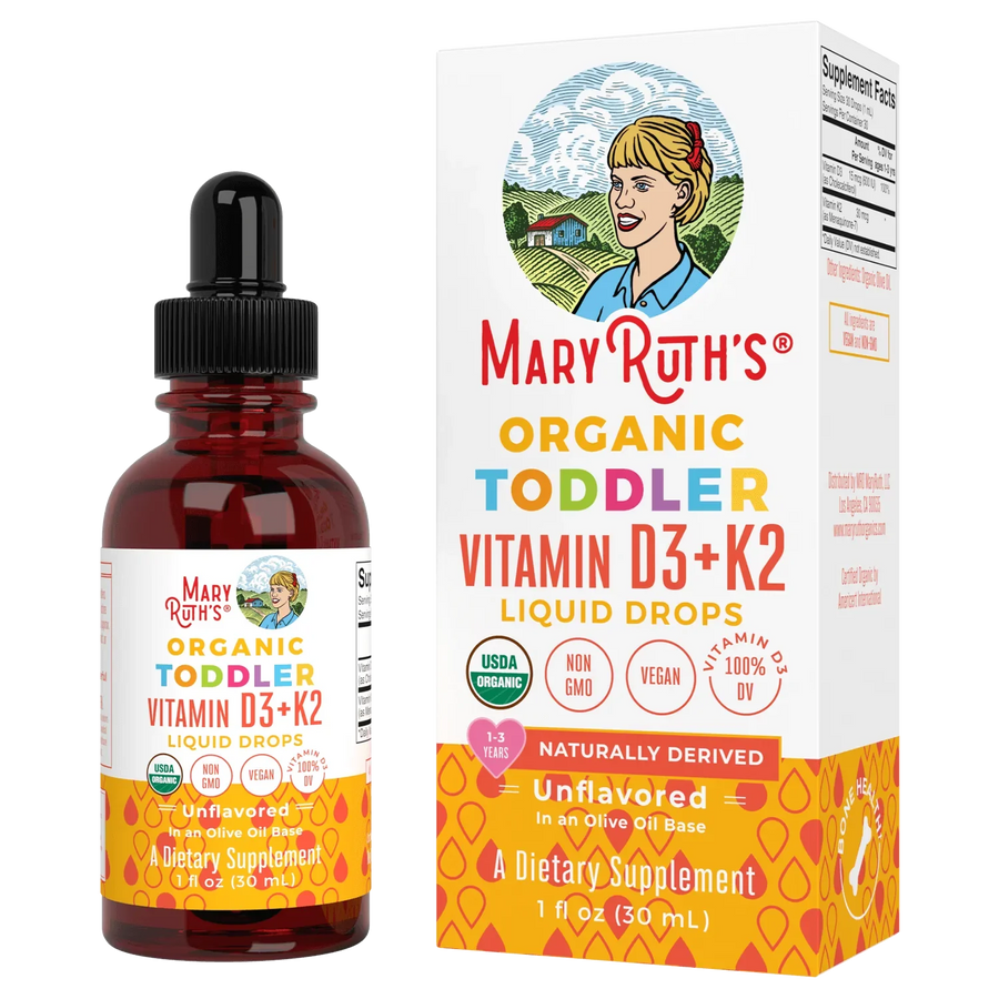 Gotas líquidas de vitamina D3+K2 para niños pequeños / Toddler Vitamin D3+K2 Drops, Unflavored, Org, 1 oz
