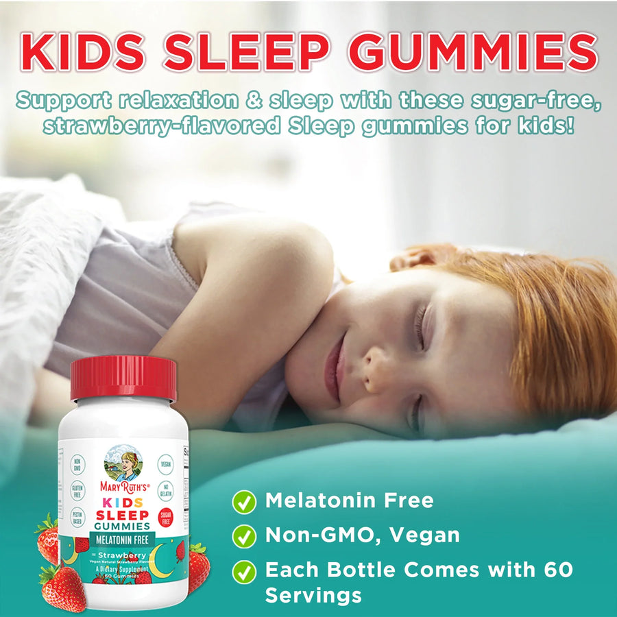 Ayuda para dormir para niños sin melatonina (60gomitas) / Kids Sleep No Melatonin Gummies, Strawberry, 60 ct