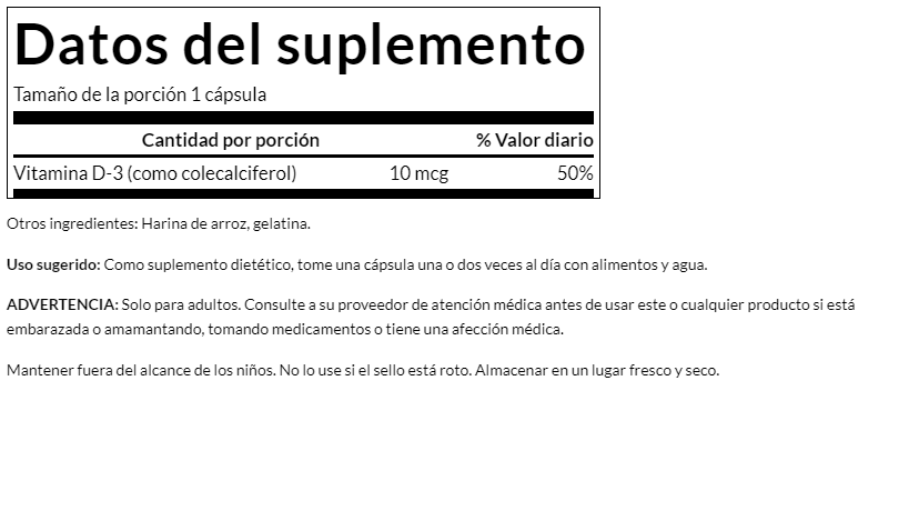 Vitamin D-3 400ui-10 mcg (250 Caps)