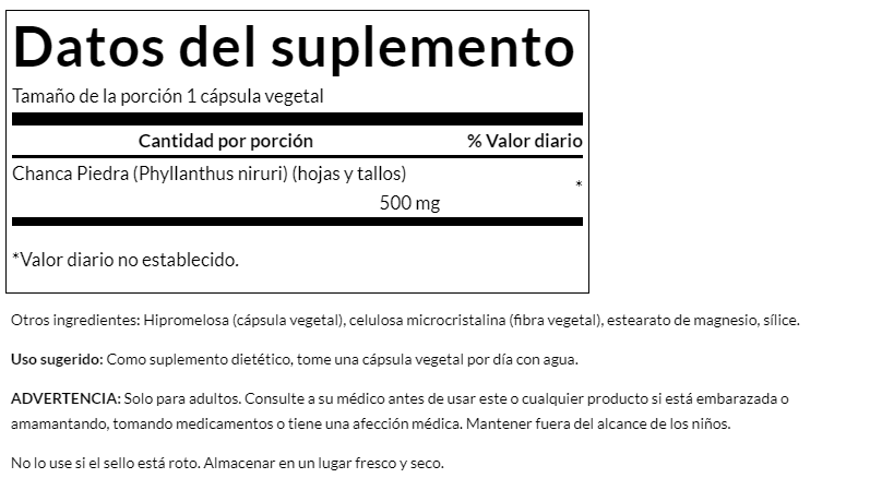 Chanca Piedra Phyllanthus niruri 500 mg (60 vcaps)